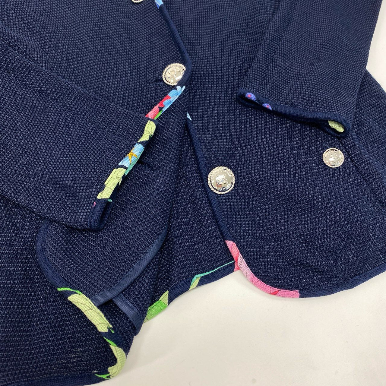 40k18 LEONARD レオナール テーラードジャケット ニットジャケット パイピング 0537892 38サイズ ネイビー レディースu02t