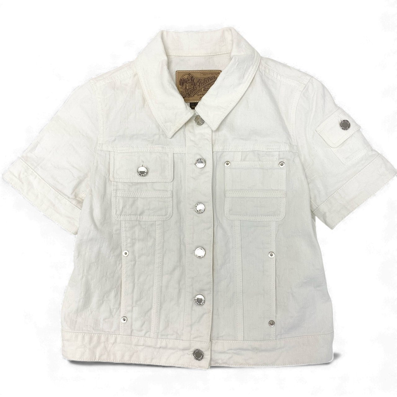 11k28 LOUIS VUITTON ルイヴィトン 半袖デニムジャケット モノグラム ジャガード 38 ホワイト コットン レディース イタリア製u02t
