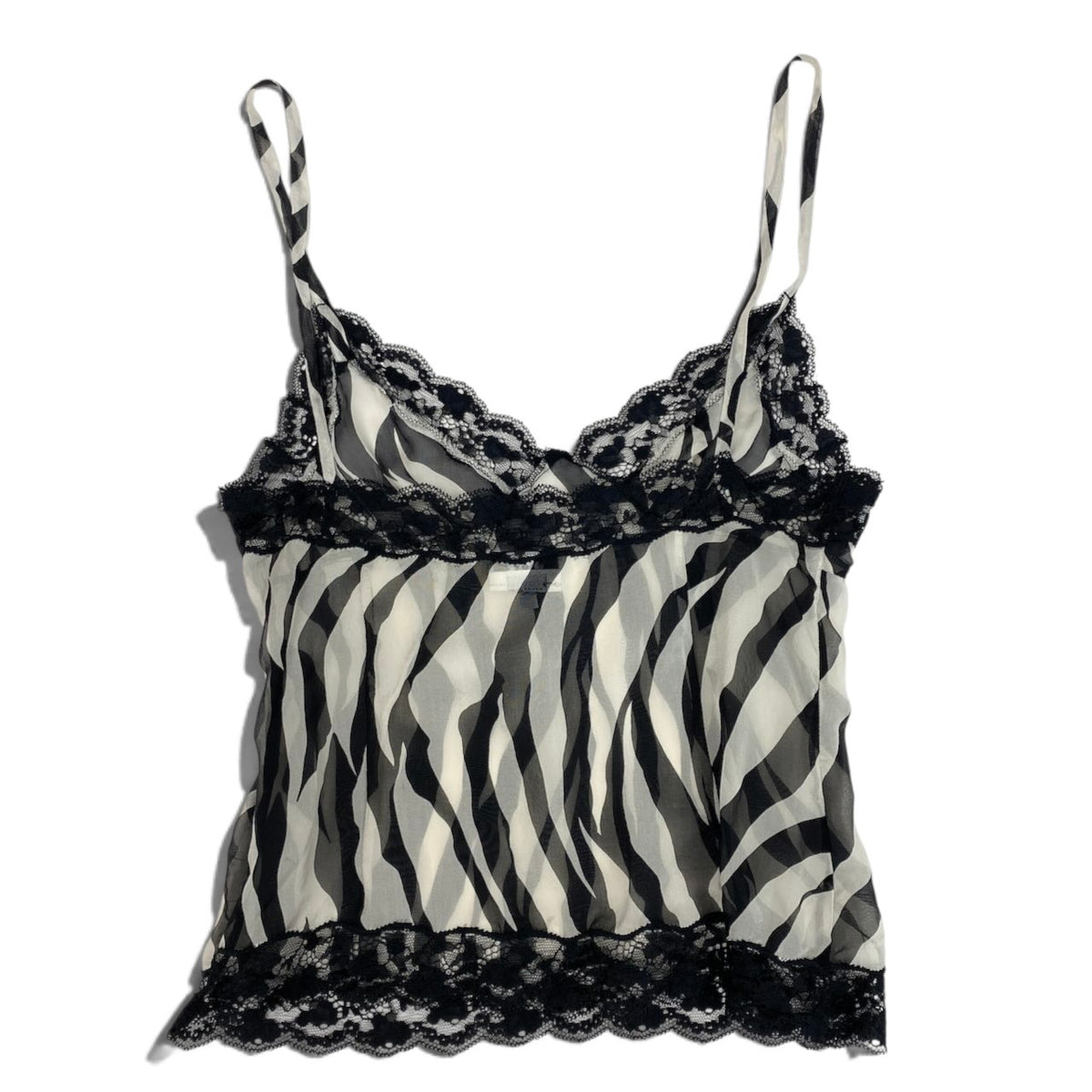 i21 D＆G DOLCE＆GABBANA シフォンキャミソール レース ゼブラ柄 イタリア製 XSサイズ ホワイト ブラック レディース 女性用u02t