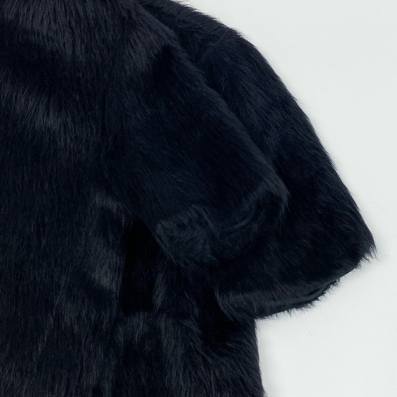 Eb11【美品】CELINE セリーヌ フィービー期 アルパカウールブラウス ファーカットソー 半袖カットソー トップス 36サイズ ブラック レディース 女性用k02i