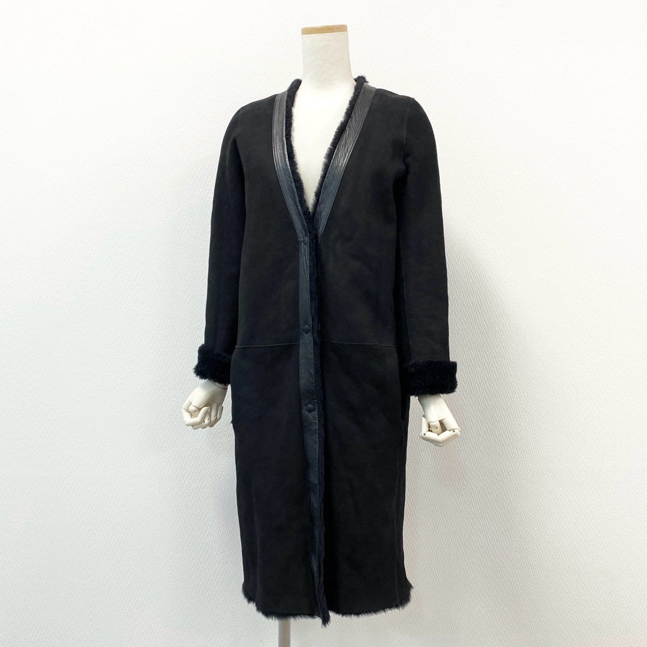 65g18 《美品》 KARL DONOGHUE カールドノヒュー ムートンコート S ブラック ラムレザー シープスキン 英国製