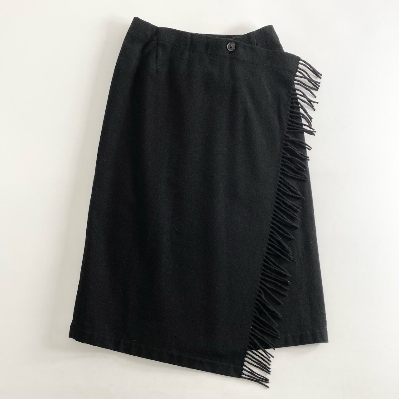 37h30 初期 80s tricot COMME des GARCONS トリコ コムデギャルソン 巻きスカート 縮絨ウール フリンジ付き 膝丈スカート TS-08001S サイズS ブラック レディース アーカイブ AD1989 日本製