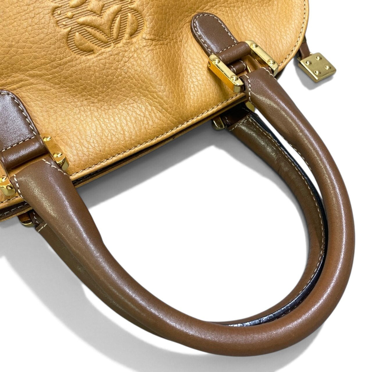 h29 LOEWE アナグラムロゴ ヴィンテージバッグ ハンドバッグ ブラウン ベージュ レザー レディース 女性用ta1
