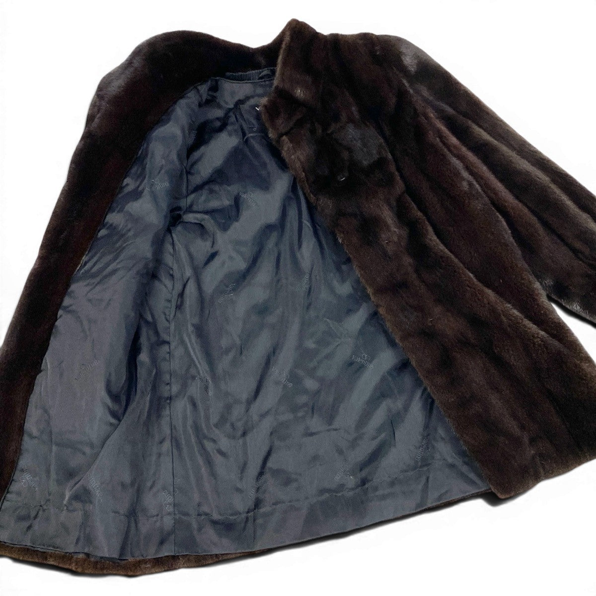 79f10 VALENTINO ヴァレンティノ 袖ボタン デミバフミンク ファーコート サイズF ブラウン 最高級本毛皮 Mink Fur Coatt18r