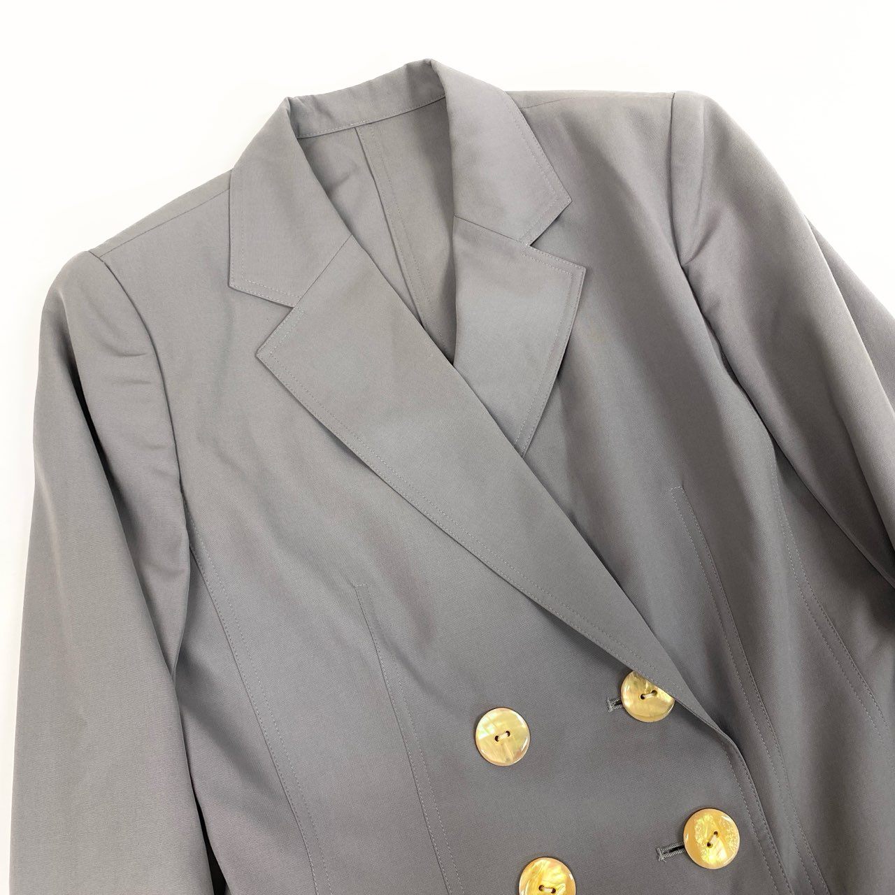 39b10 Christian Dior クリスチャンディオール ヴィンテージ シェルボタン テーラードジャケット 11サイズ グレー ウール100％ レディース 女性用k02i