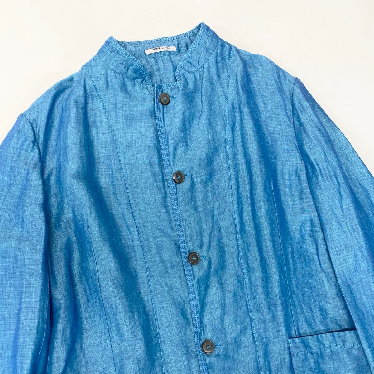 49g18 【美品】 ARMANI COLLEZIONI アルマーニコレツィオーネ スタンドカラージャケット EU54 ブルー系 コットン/リネン/シルク メンズ 紳士服u02t