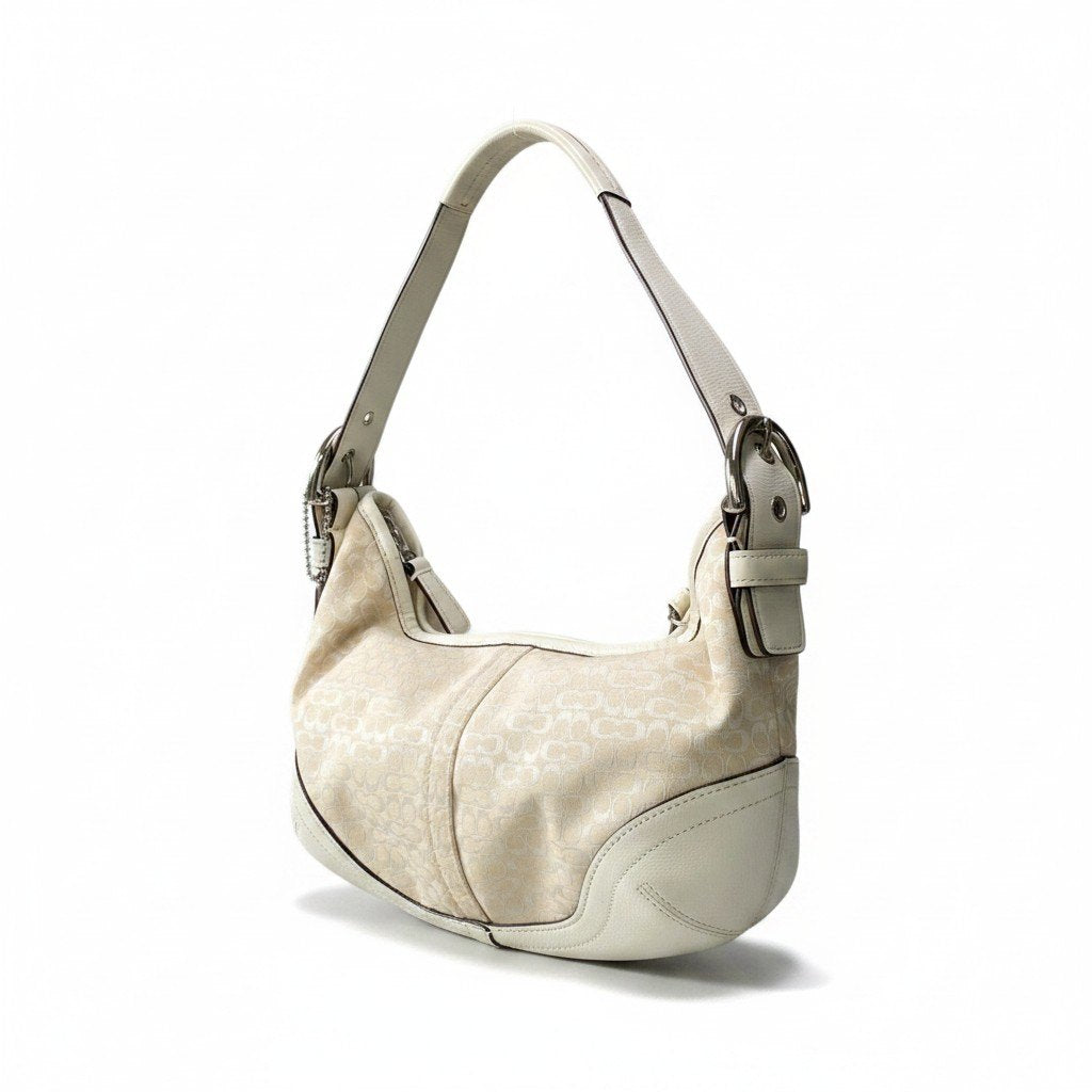 COACH コーチ ミニシグネチャー ワンショルダー ホーボーバッグ Mini Signature Hobo Bag 6351 ホワイト カバン 保存袋有t18r