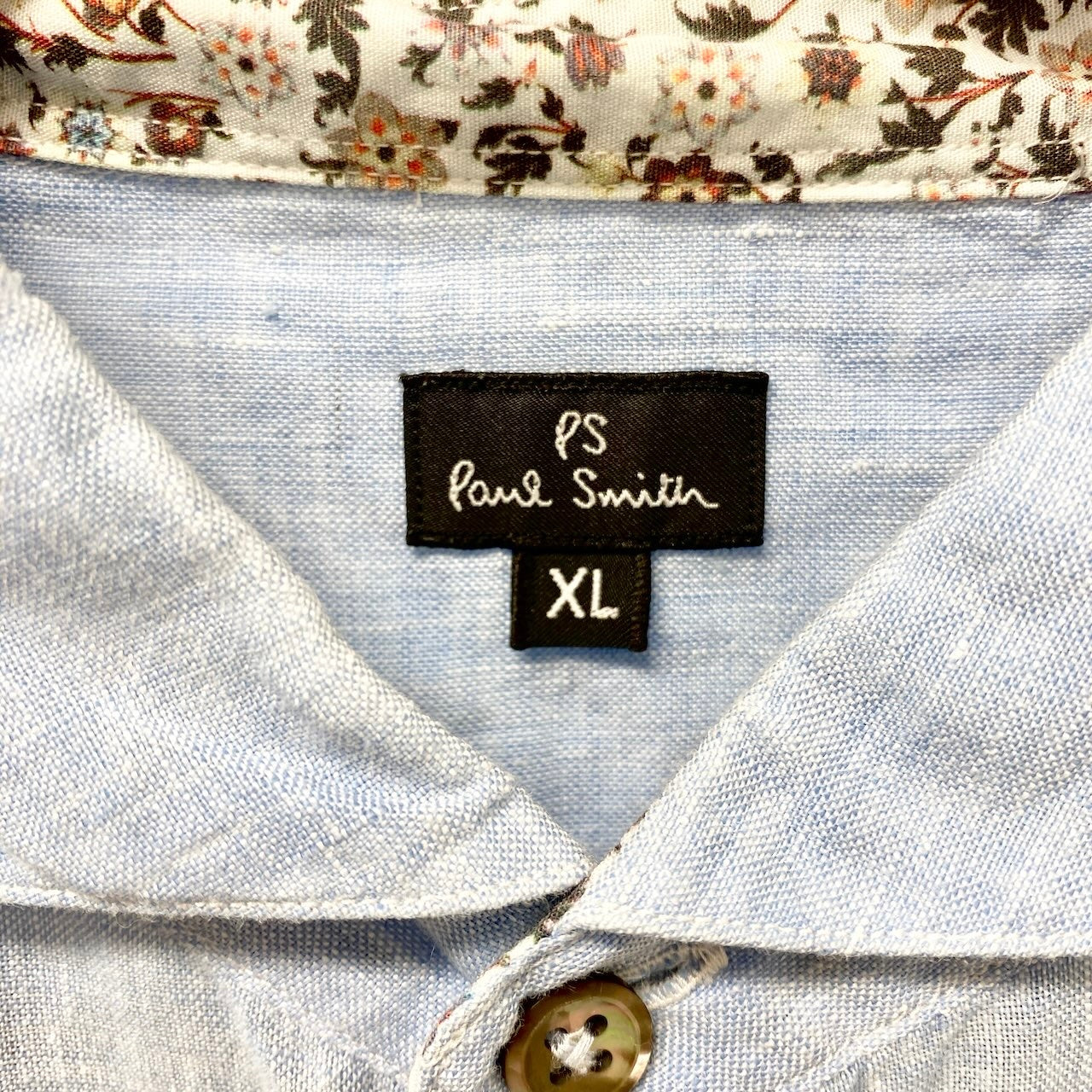 22f17 PS Paul Smith ピーエス ポールスミス カラーリネン ショートスリーブシャツ 大きいサイズ XL ライトブルー 麻100％ メンズ 紳士服o07t