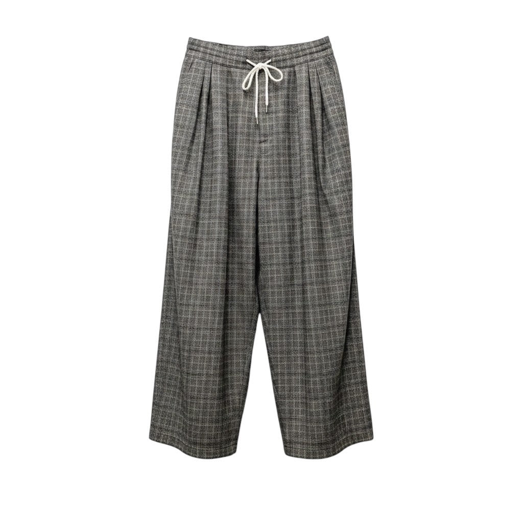 71f16【美品】 Sasquatchfabrix. サスクワッチファブリックス Big Silhouette Pants Super100's グレンチェック ストレートパンツ サイズL グレー メンズ 紳士服u02t
