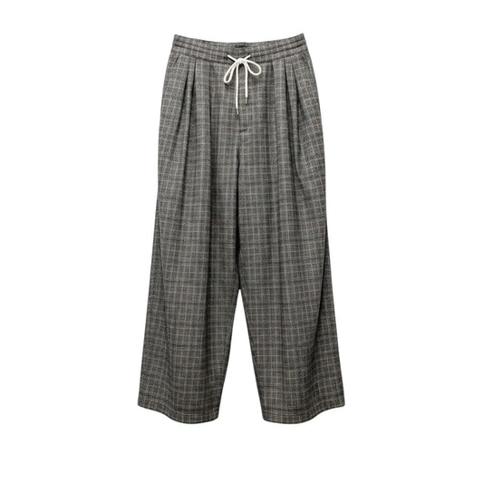 71f16【美品】 Sasquatchfabrix. サスクワッチファブリックス Big Silhouette Pants Super100's グレンチェック ストレートパンツ サイズL グレー メンズ 紳士服u02t