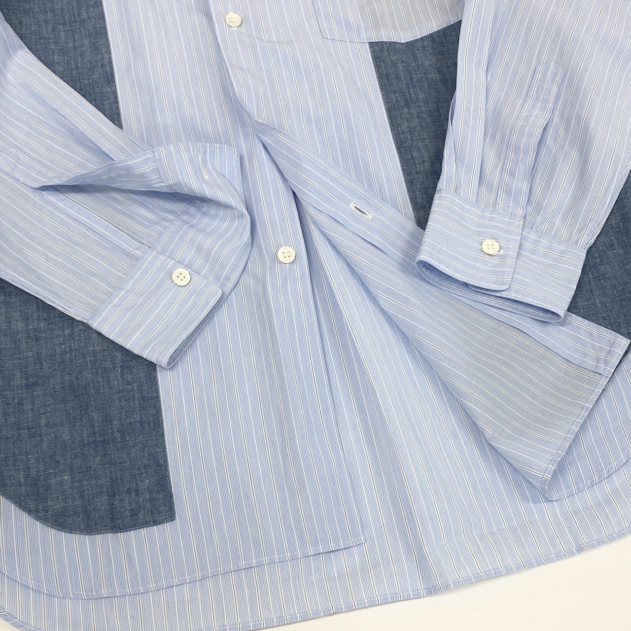 54g10 《美品》 COMME des GARCONS HOMME DEUX コムデギャルソン オムドゥ 切替ストライプシャツ M ブルー 日本製 紳士服