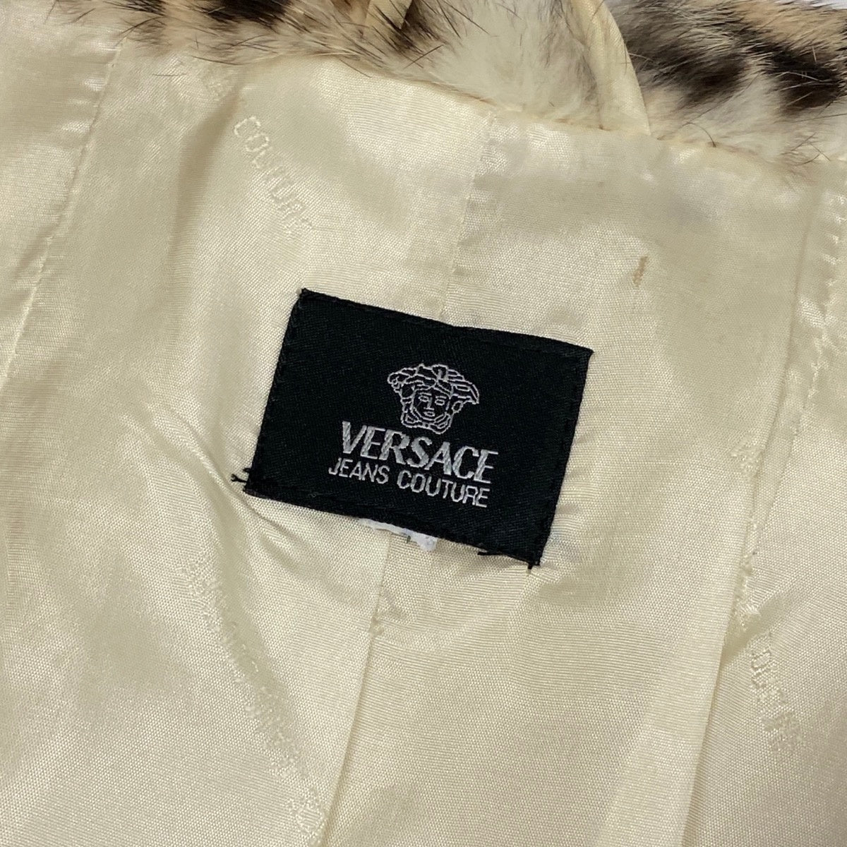 Ag18 VERSACE JEANS COUTURE ヴェルサーチ レオパード柄 ファーコート ホワイト系 レディースu02t
