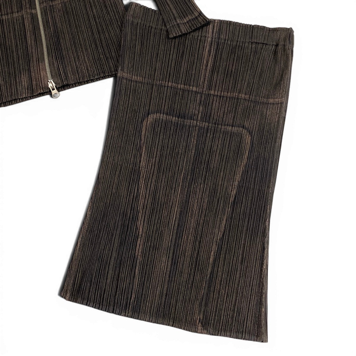 Ag10 【美品】 PLEATS PLEASE プリーツプリーズ セットアップスカート 転写 プリーツ加工 サイズ3 ブラウン系 ポリエステル100％ レディースt18r