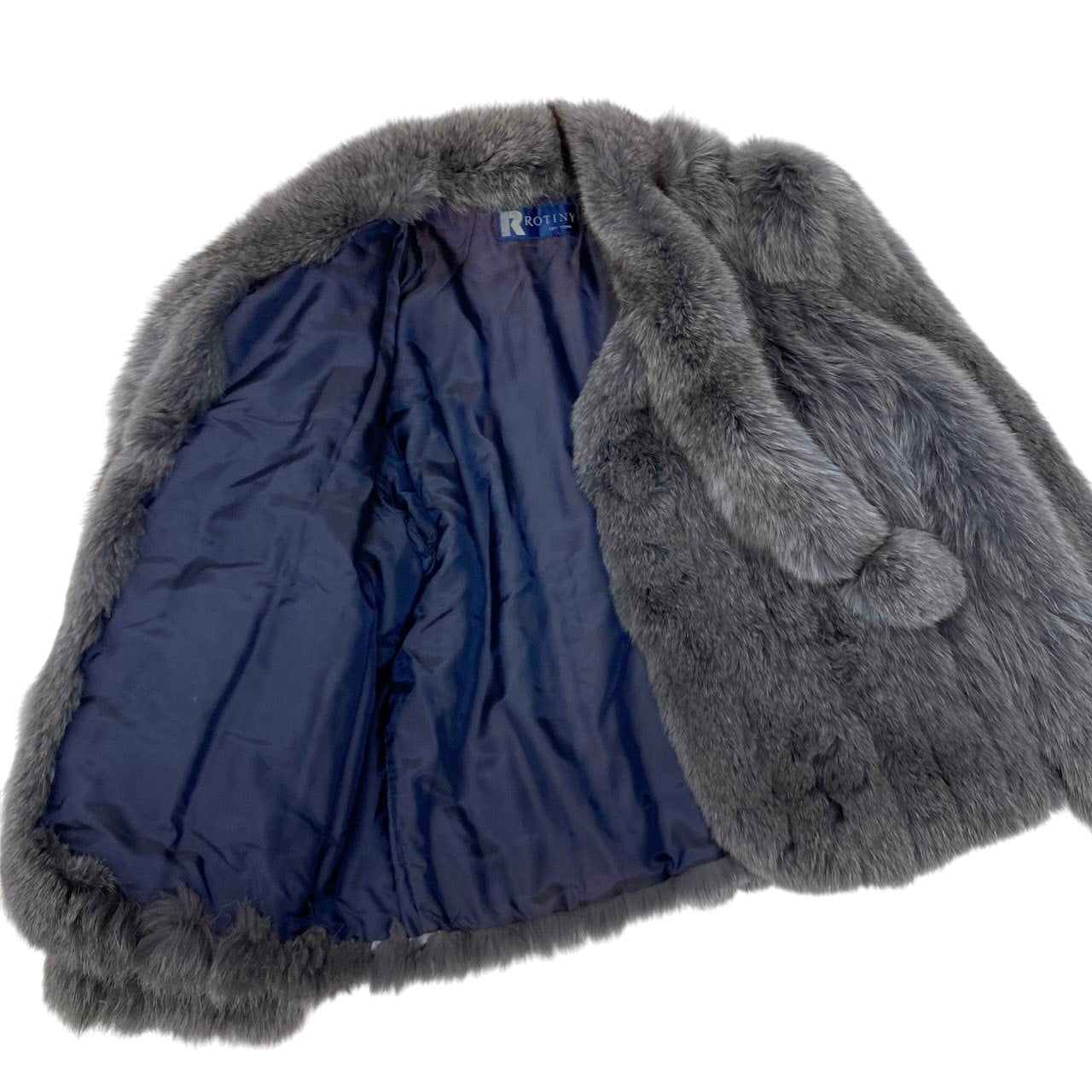 72g4 ROTINY ロティニー フォックスファー 染めフォックス 毛皮コート 本毛皮 M グレー系 FOX FUR レディースo07t