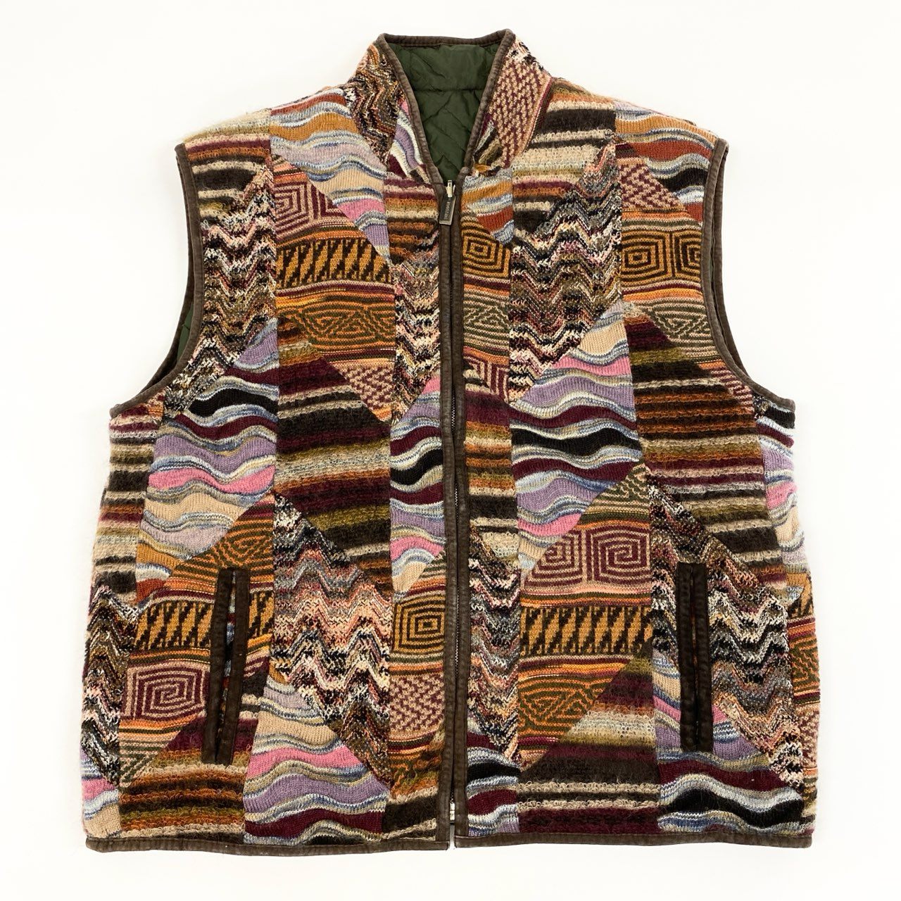 62g24 MISSONI ミッソーニ クレイジーパターン ニットベスト キルティングベスト リバーシブル サイズ52 マルチカラー メンズ_