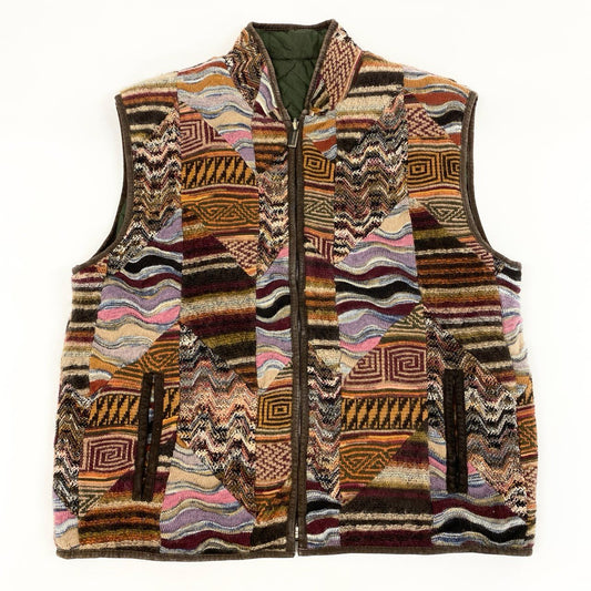 62g24 MISSONI ミッソーニ クレイジーパターン ニットベスト キルティングベスト リバーシブル サイズ52 マルチカラー メンズ_