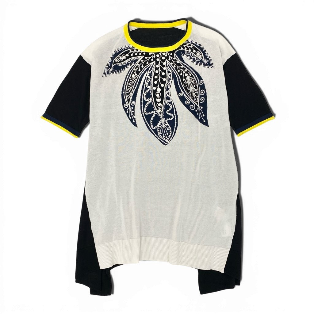 63a12 TOKUKO 1er VOL トクコプルミエヴォル 7分袖 チュニックワンピース コットンニット 刺繡 レディース 女性用 9 ブラック ホワイト イエロー 綿100％u02t