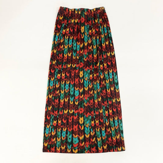 Ai8 《美品》 PLEATS PLEASE ISSEY MIYAKE プリーツプリーズ イッセイミヤケ 日本製 メリヤス編み柄 プリーツ加工 ロングスカート 総柄プリント ボトムス PP14-JG446 2 マルチカラー レディースo07t