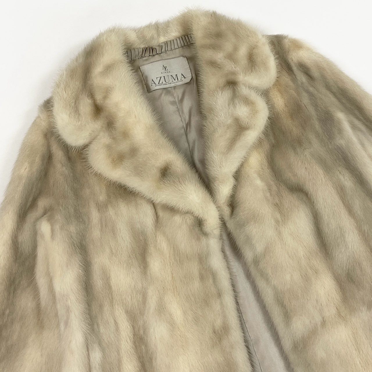 33l14 GINZA AZUMA パールミンク ファーコート サイズ11号 ホワイト 本毛皮 PEARL MINK FUR ポケット有t18r