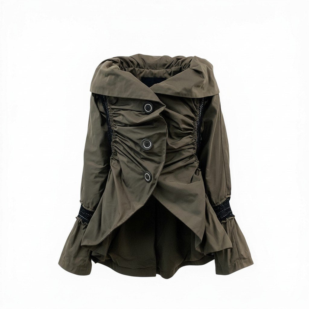 Ad9 ISSEY MIYAKE イッセイミヤケ 変形ジャケット ロングジャケット IM73FD526 2 カーキ レディースu02t