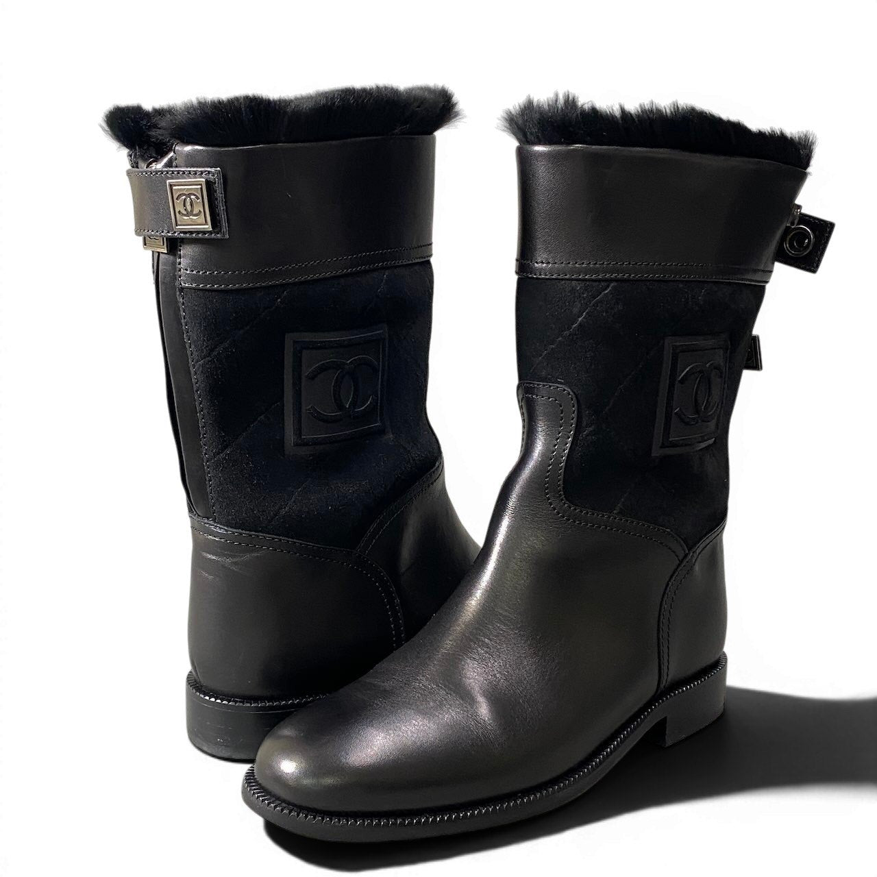 e8 CHANEL シャネル スポーツ バックジップ ミドルブーツ サイズ36 1/2 ココマーク レディースk02i