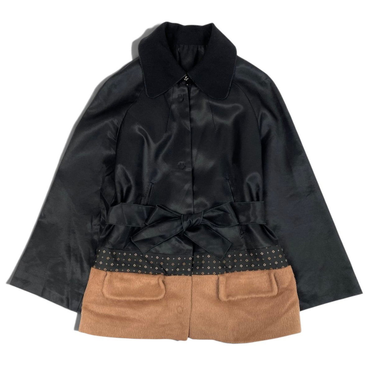 i19 D&G DOLCE＆GABBANA ショートコート 異素材ドッキングデザイン ジャケット 40サイズ ブラック レディース 女性用u02t