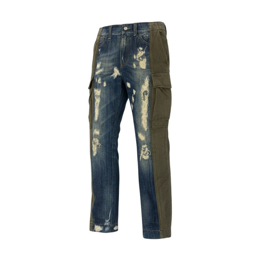 66k11 DOLCE&GABBANA ドルチェ＆ガッバーナ クラッシュ加工 ドッキングパンツ デニム カーゴパンツ サイズ44 メンズ 男性用 ボトムk02i