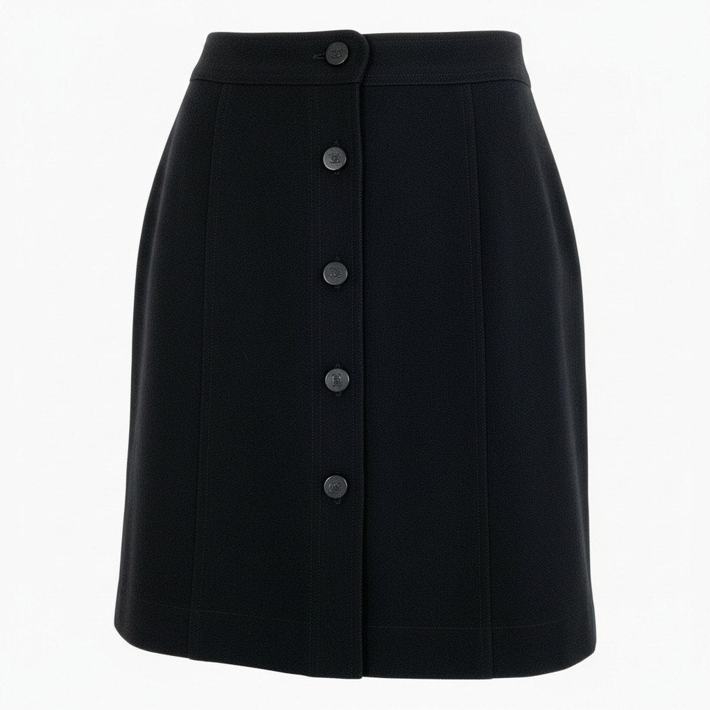 64a15 【archive】CHANEL シャネル 1998年 Cruise P09856 オールブラック ココマークボタン ミニスカート サイズ38 ブラック レディースta1