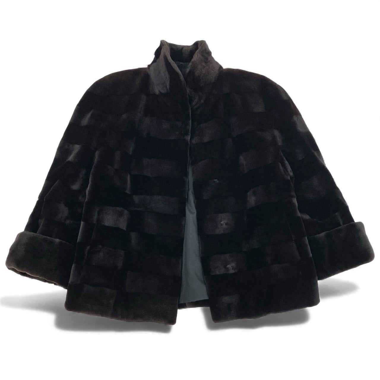 39L8 SAGA MINK サガミンク 銀サガ ボーダーデザイン シェアードミンク コート サイズF ダークブラウン 本毛皮 MINK FUR ポケット有t18r