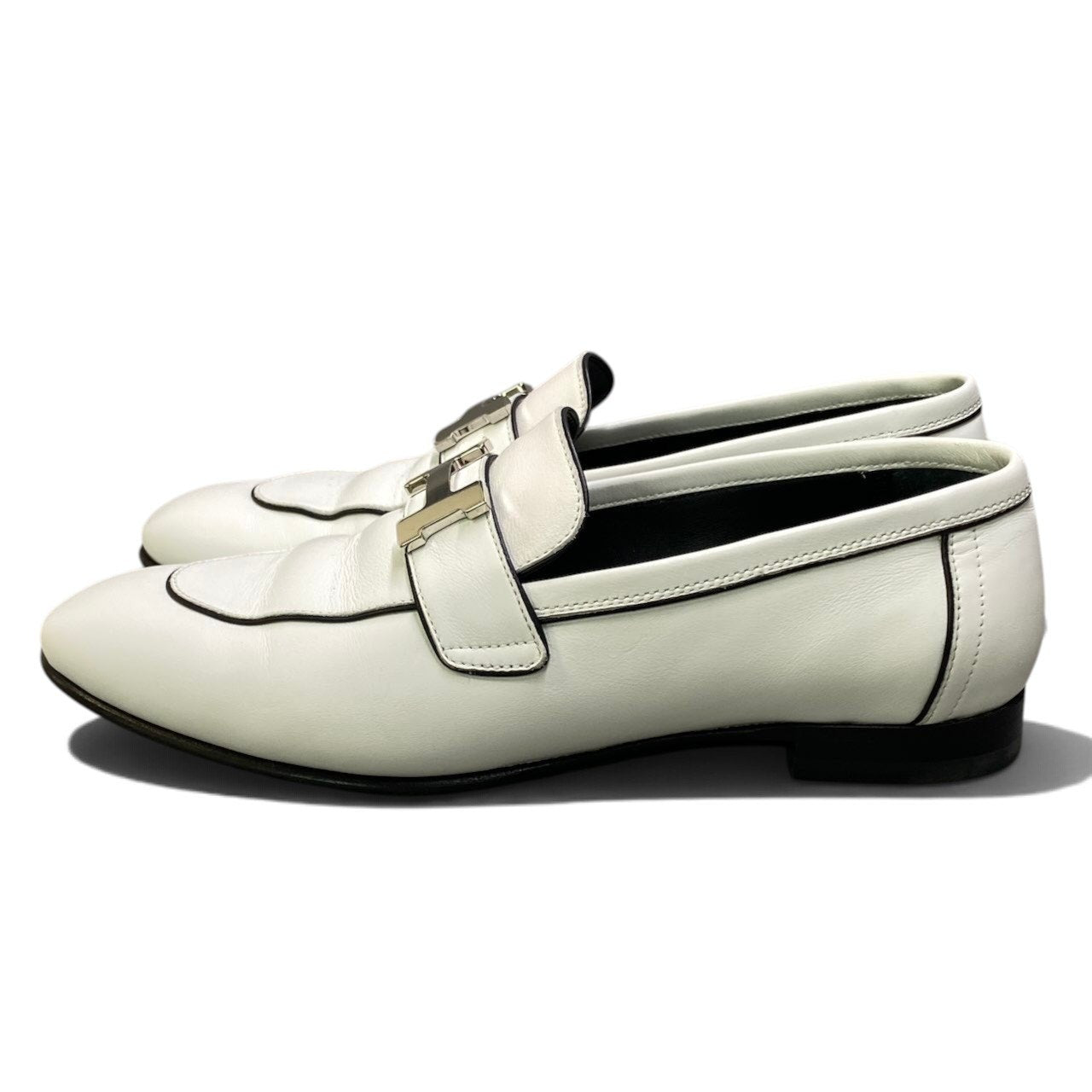 h29《美品》 HERMES エルメス モカシン パリ H金具 ローファー H Buckle Moccasin Paris Loafers size 36.5 ホワイト レザー 箱付t18r