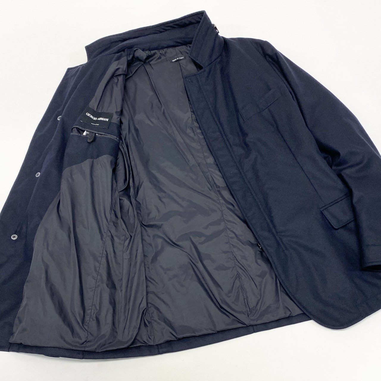 17k9 GIORGIO ARMANI ジョルジオアルマーニ カシミヤ 中綿ブルゾン ジャケット アウター イタリア製 46 S Mサイズ相当 ネイビー カシミア メンズo07t