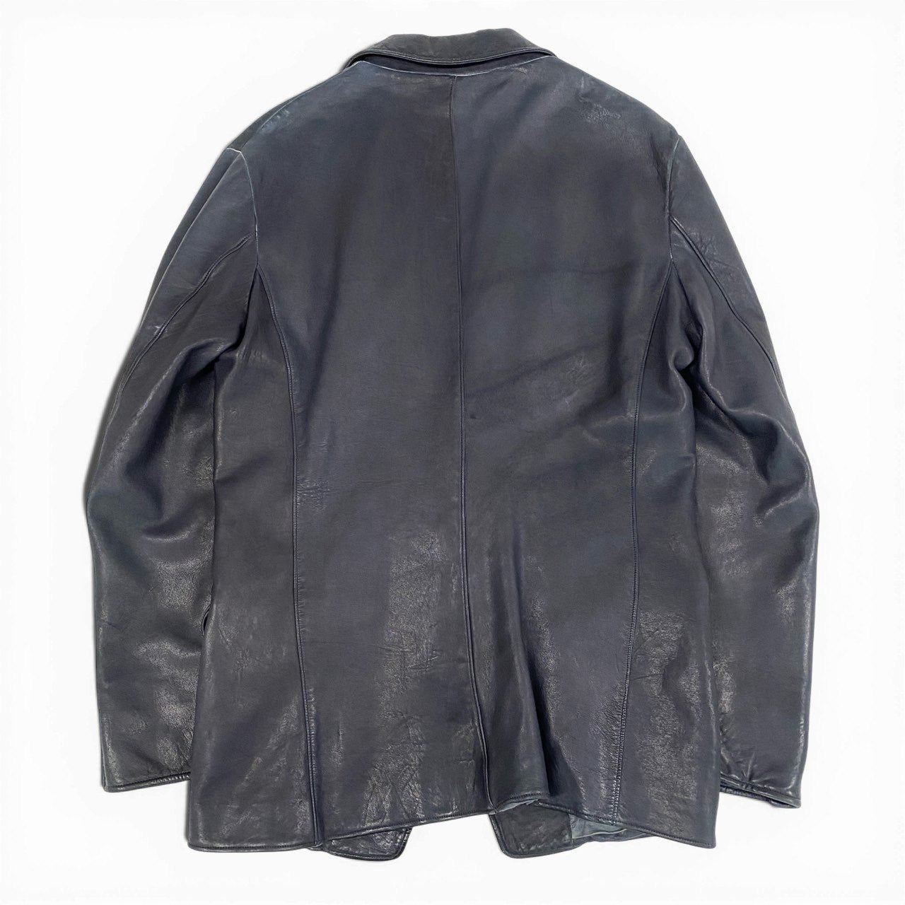 70a15 DENIM TOMORROWLAND デニム トゥモローランド 別注 ラムレザー テーラードジャケット M ネイビー 羊革 シープスキン イタリア製t18r