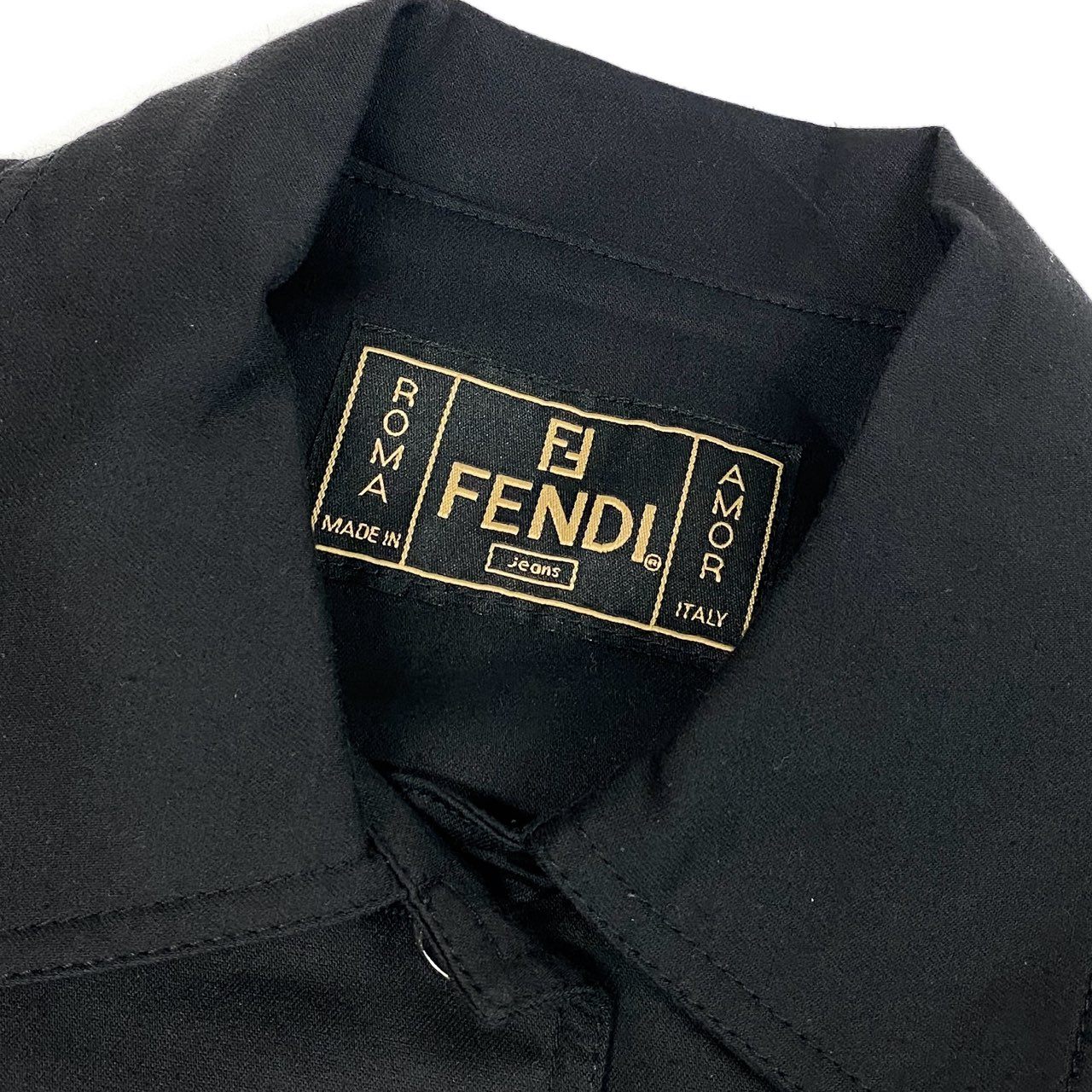 Ed10 【デッドストック】 Vintage FENDI フェンディ ベルテッドコート 薄手ジャケット FFロゴボタン 42 ブラック コットンu02t