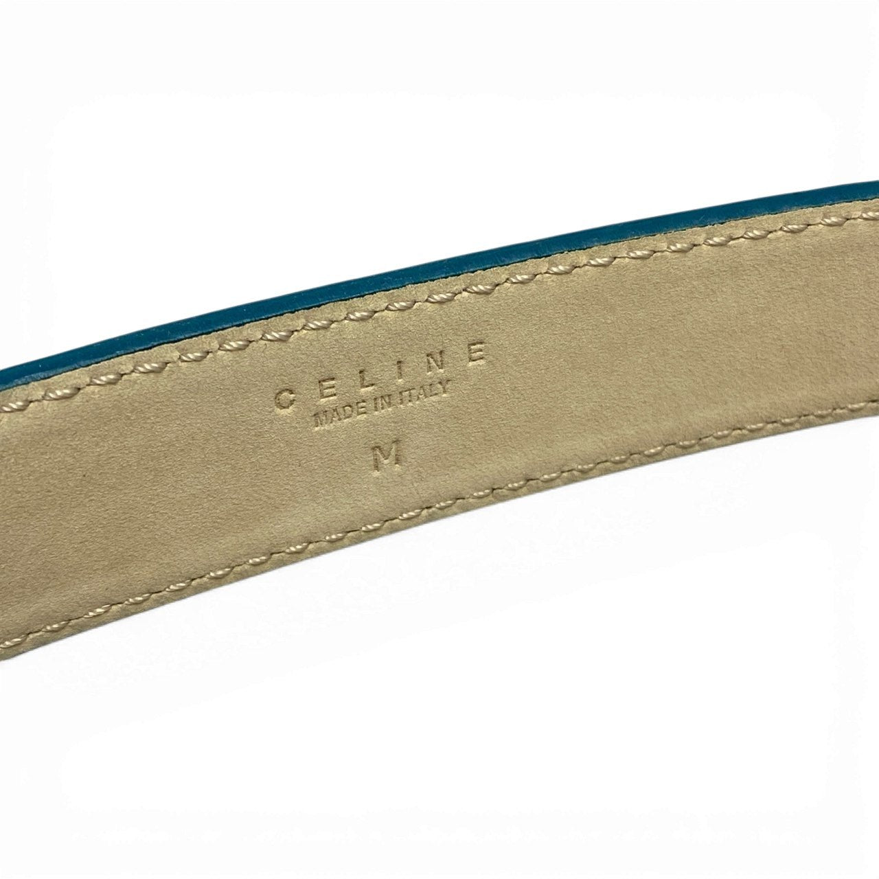 a6 CELINE セリーヌ ベルト 馬車 ロゴバックル イタリア製 M グリーン レザー 本革 レディースk02i