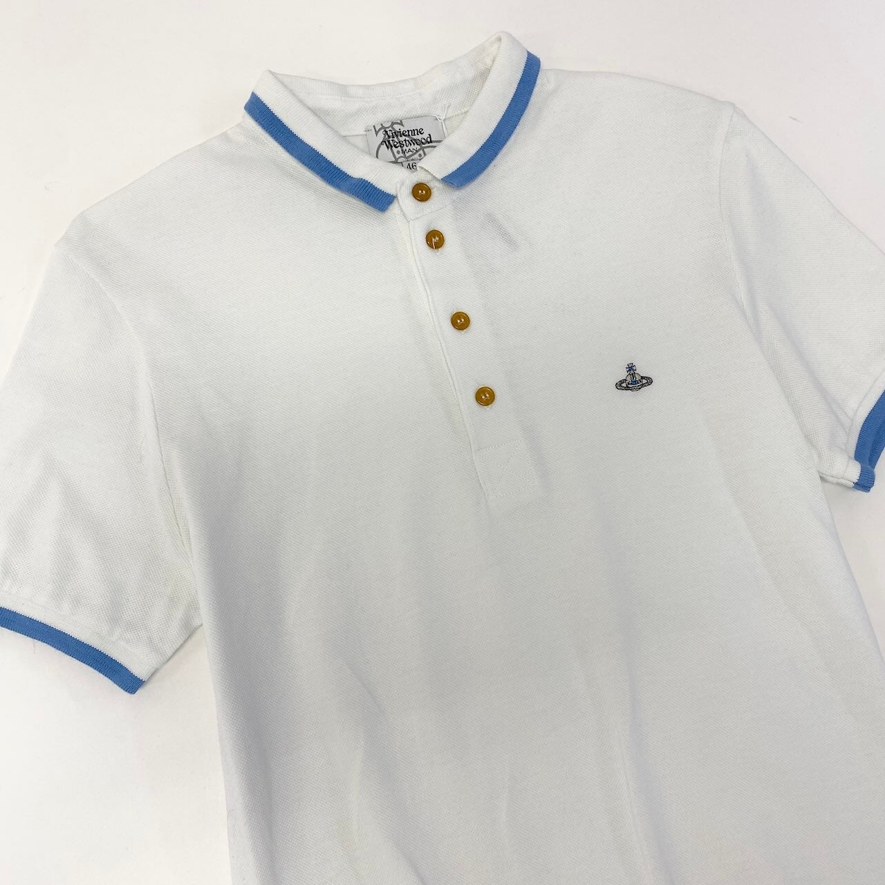20d30 VivienneWestWood MAN ヴィヴィアンウエストウッドマン ロゴ刺繡 半袖ポロシャツ コットンシャツ サイズ46 ホワイト コットン100％ メンズ 紳士服u02t