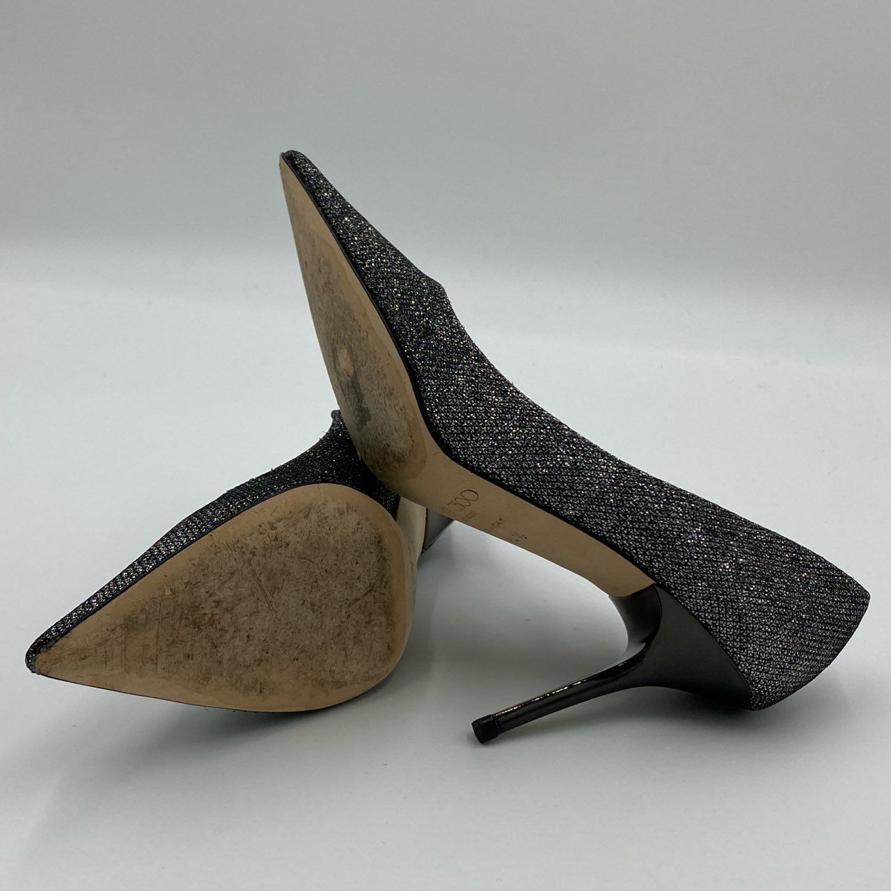 5h29《極美品》定価￥75.900 JIMMY CHOO ジミーチュウ AGNES アニエス グリッター パンプス 34 1/2 シルバー ラメ 結婚式 パーティ セレモニー 箱 保存袋t18r