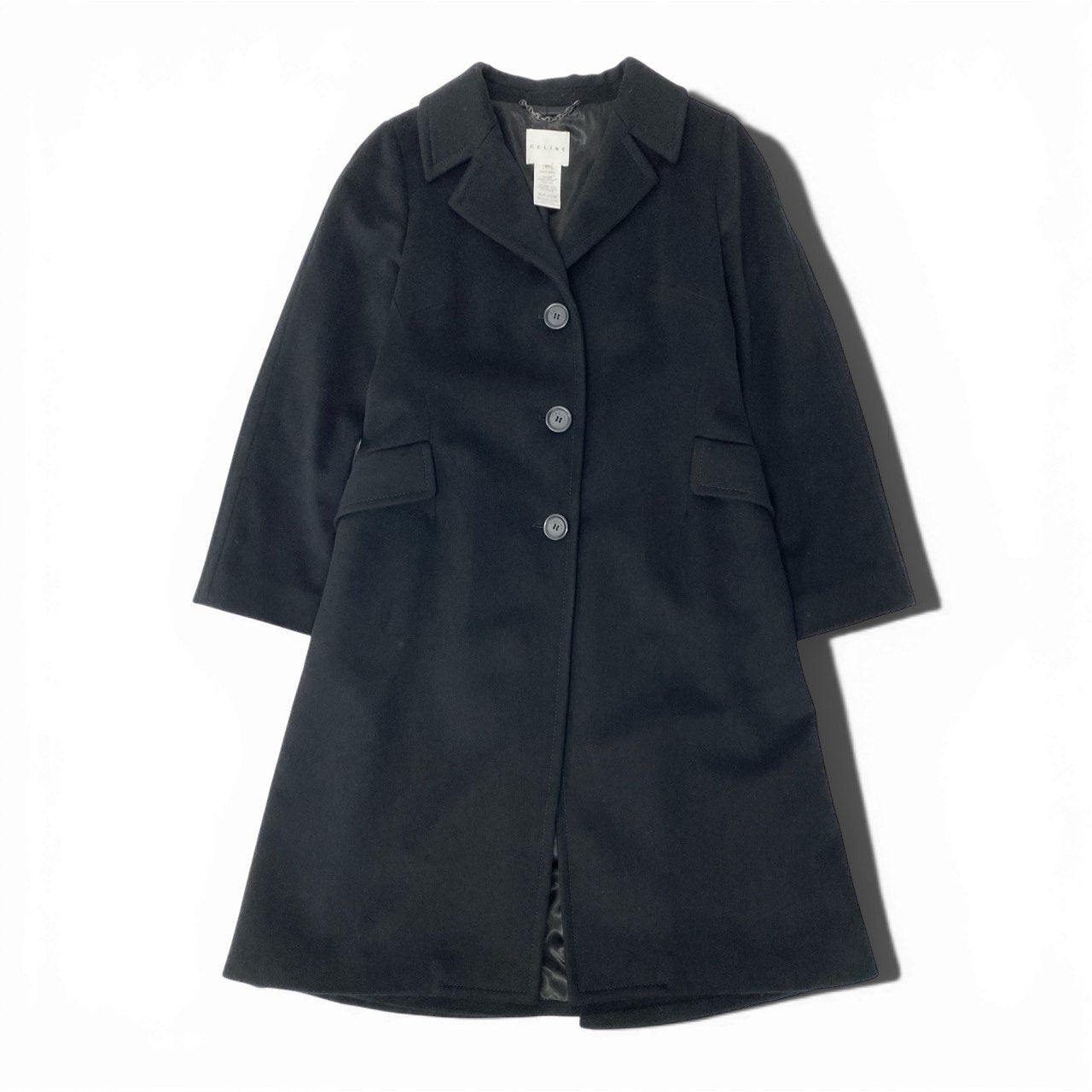 11b6【美品】 Vintage CELINE セリーヌ ロングチェスターコート ウールコート アウター 40サイズ ブラック ウール100％ レディース 女性用u02t