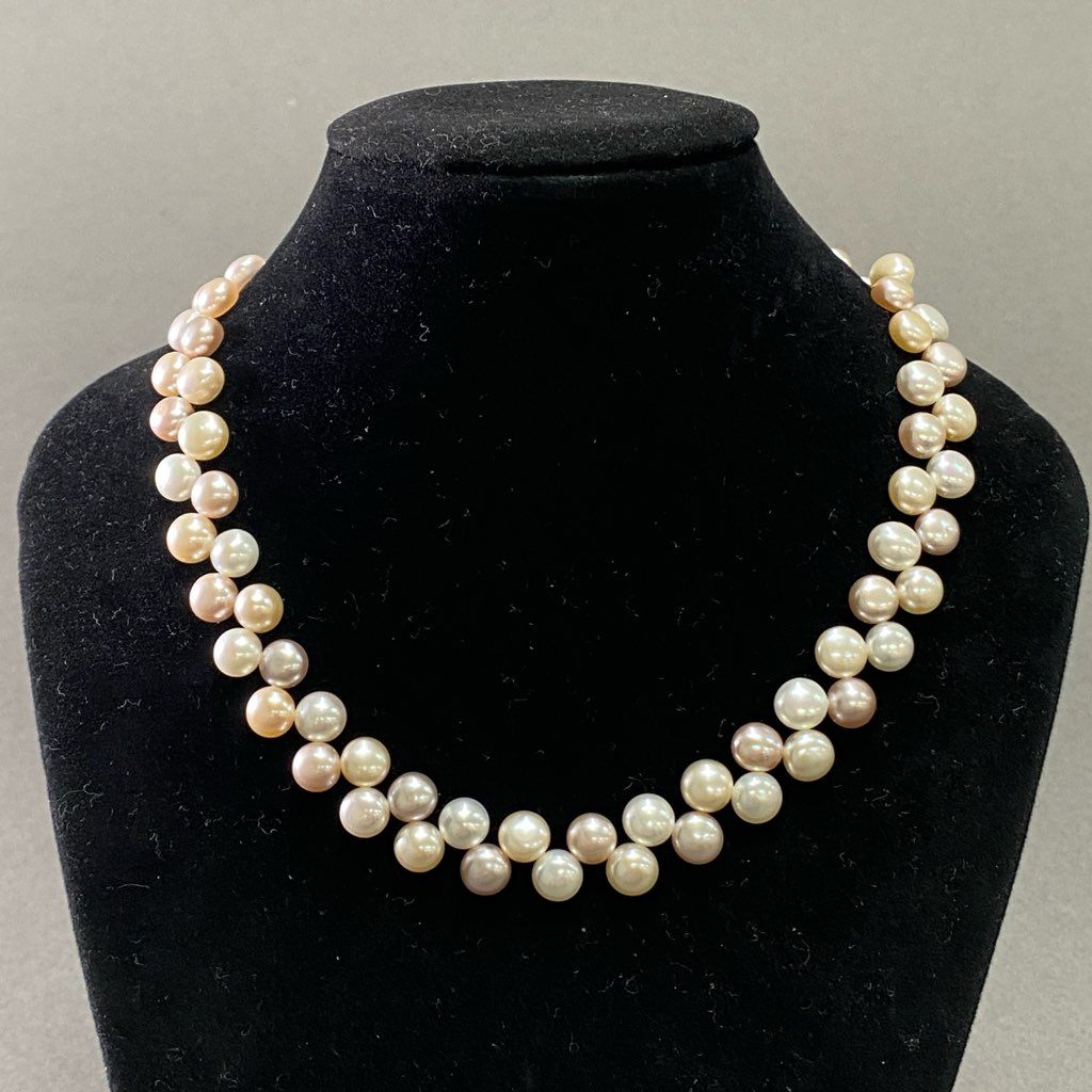 1d5 ミキモト真珠島  パール ネックレス 丸玉7.0～8mm 本真珠 アクセサリー 小物 レディース 女性用 ピンク ホワイト系