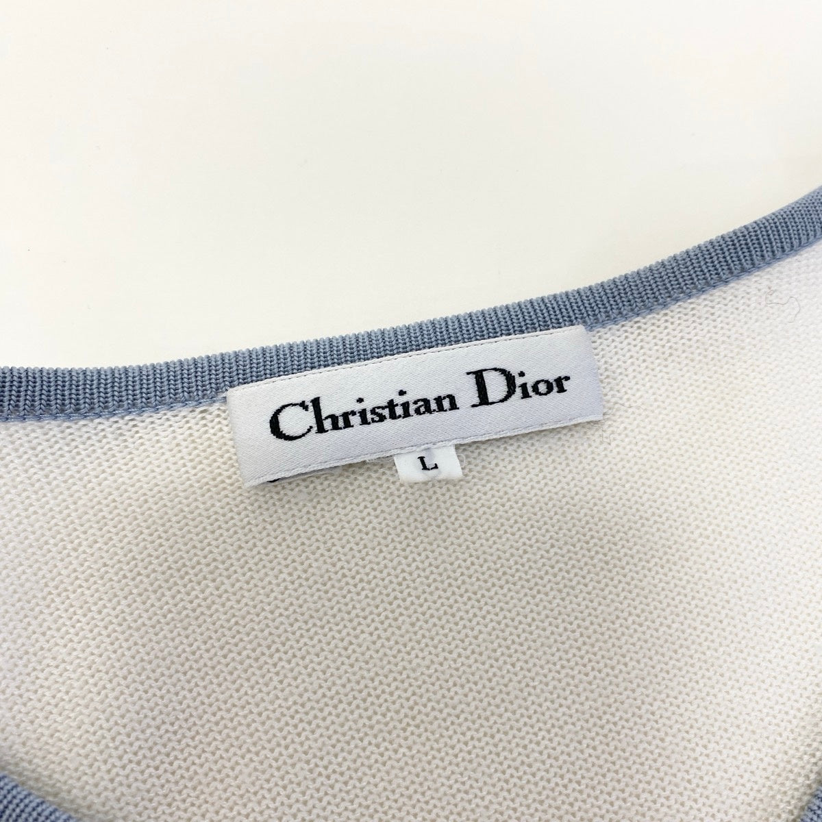 Eg8 Christian Dior クリスチャンディオール ロングスリーブ ニットカーディガン  CDロゴ バイカラー サイズL ホワイト レディースo07t