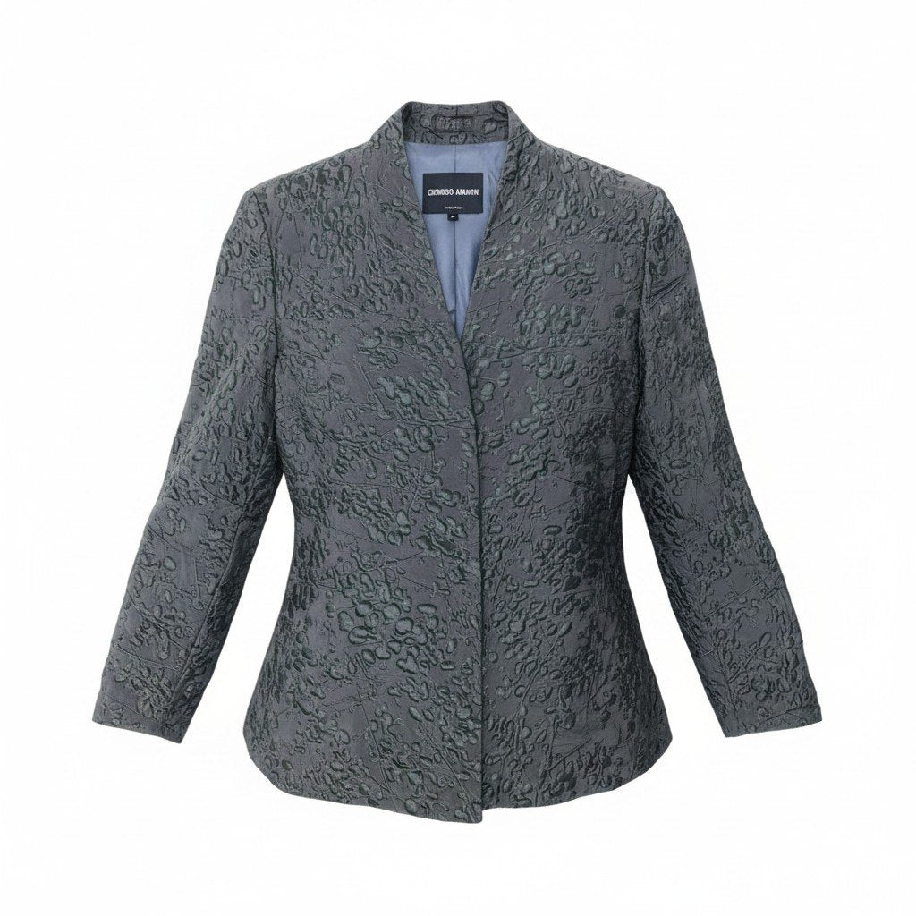 88g20 GIORGIO ARMANI ジョルジオアルマーニ 立体刺繍 ジャケット フォーマル サイズ46 グレー レディースo07t