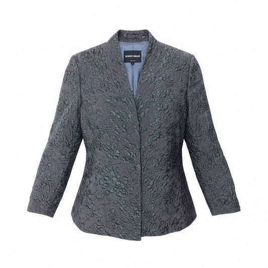 88g20 GIORGIO ARMANI ジョルジオアルマーニ 立体刺繍 ジャケット フォーマル サイズ46 グレー レディースo07t