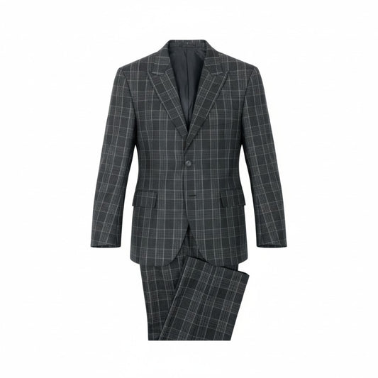 4k23 GINZA Global Style 銀座グローバルスタイル 英国製生地 JOHN FOSTER セットアップスーツ シングル 2B チェック柄 メンズ 紳士服 ダークグレー ウールu02t
