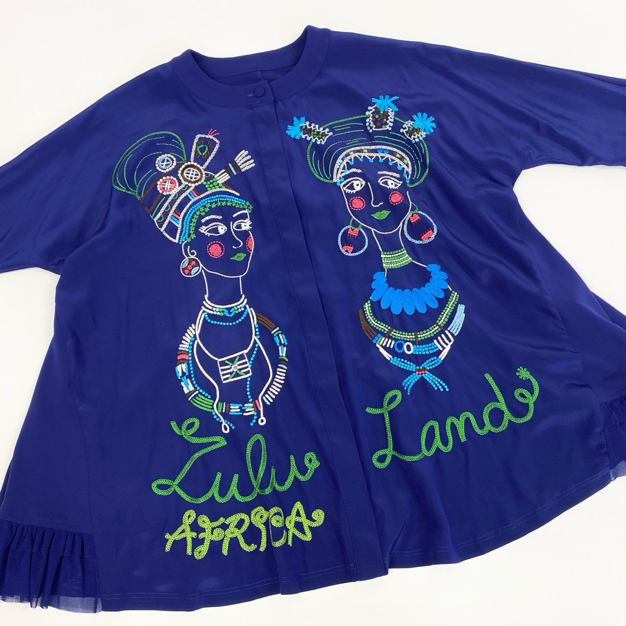 2k19《美品》 TOKUKO 1er VOL トクコプルミエヴォル 長袖シャツ ブラウス 裾シアー切替 Aライン 身幅ゆったり 9 ブルー レディースu02t