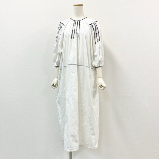 48e12 CLANE クラネ SMOCK EMBROIDERY ONEPIECE エンブロイダリー 半袖ワンピース ドレス スモック 刺繍 10112-5262 1 ホワイト コットン