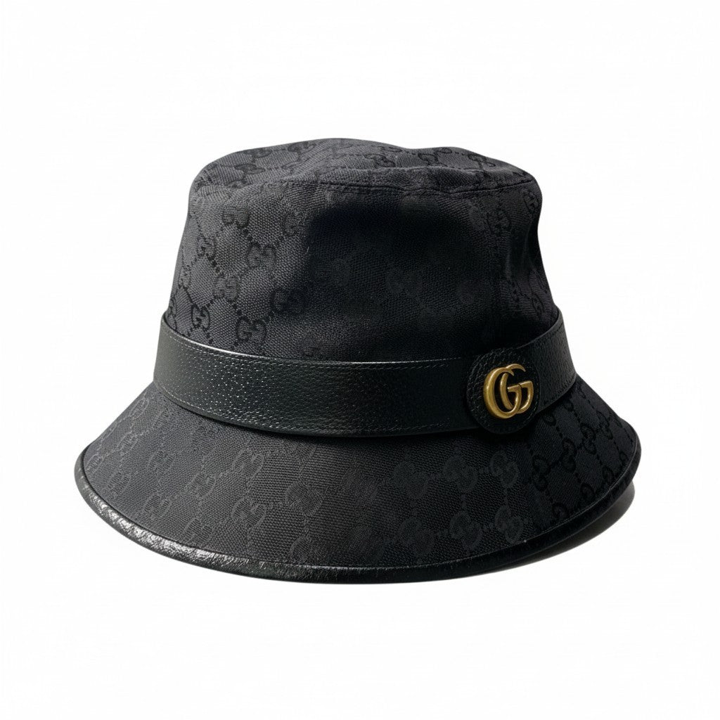 g11 GUCCI グッチ GGキャンバス フェドラ バケットハット GG Canvas Fedora Bucket Hat L 59cm ブラック 帽子