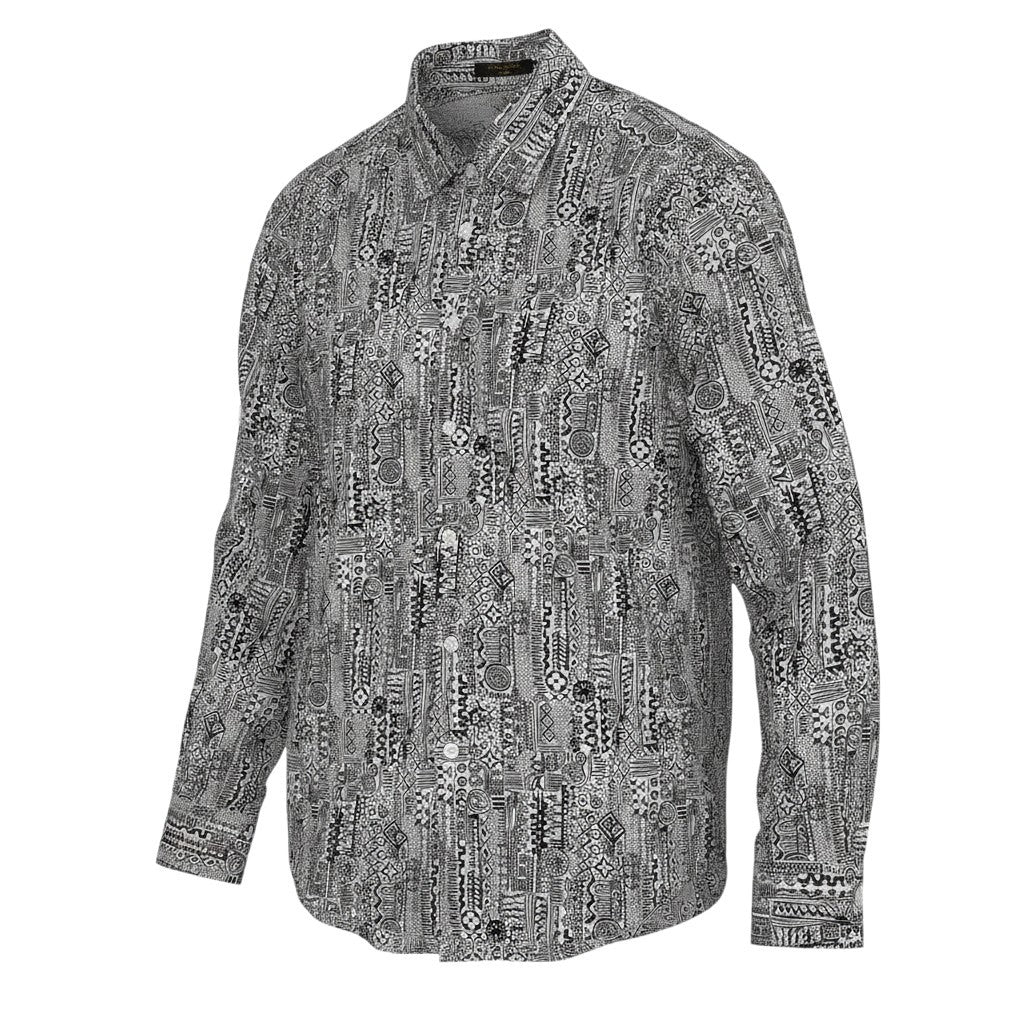 23e14 LOUIS VUITTON ルイヴィトン 長袖コットンシャツ  総柄 イタリア製 Mサイズ ホワイト ブラック コットン100％ メンズ 男性用u02t