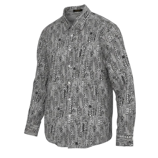 23e14 LOUIS VUITTON ルイヴィトン 長袖コットンシャツ  総柄 イタリア製 Mサイズ ホワイト ブラック コットン100％ メンズ 男性用u02t