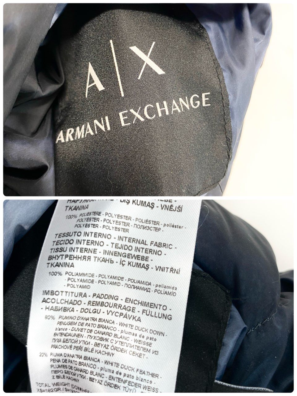 69c2 ARMANI EXCHANGE アルマーニエクスチェンジ リバーシブル ダウンジャケット ジャンパー 2way ダブルジップ メンズ 紳士服 Lサイズ ネイビーu02t