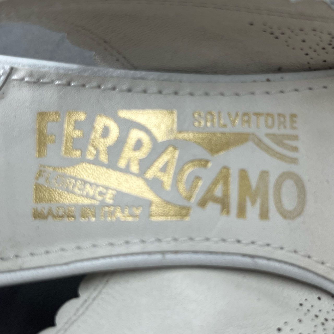 1f18 Salvatore Ferragamo サルヴァトーレ フェラガモ MALY LACE ミュール パンプス 5 ホワイト レザー サンダル シューズ イタリア製