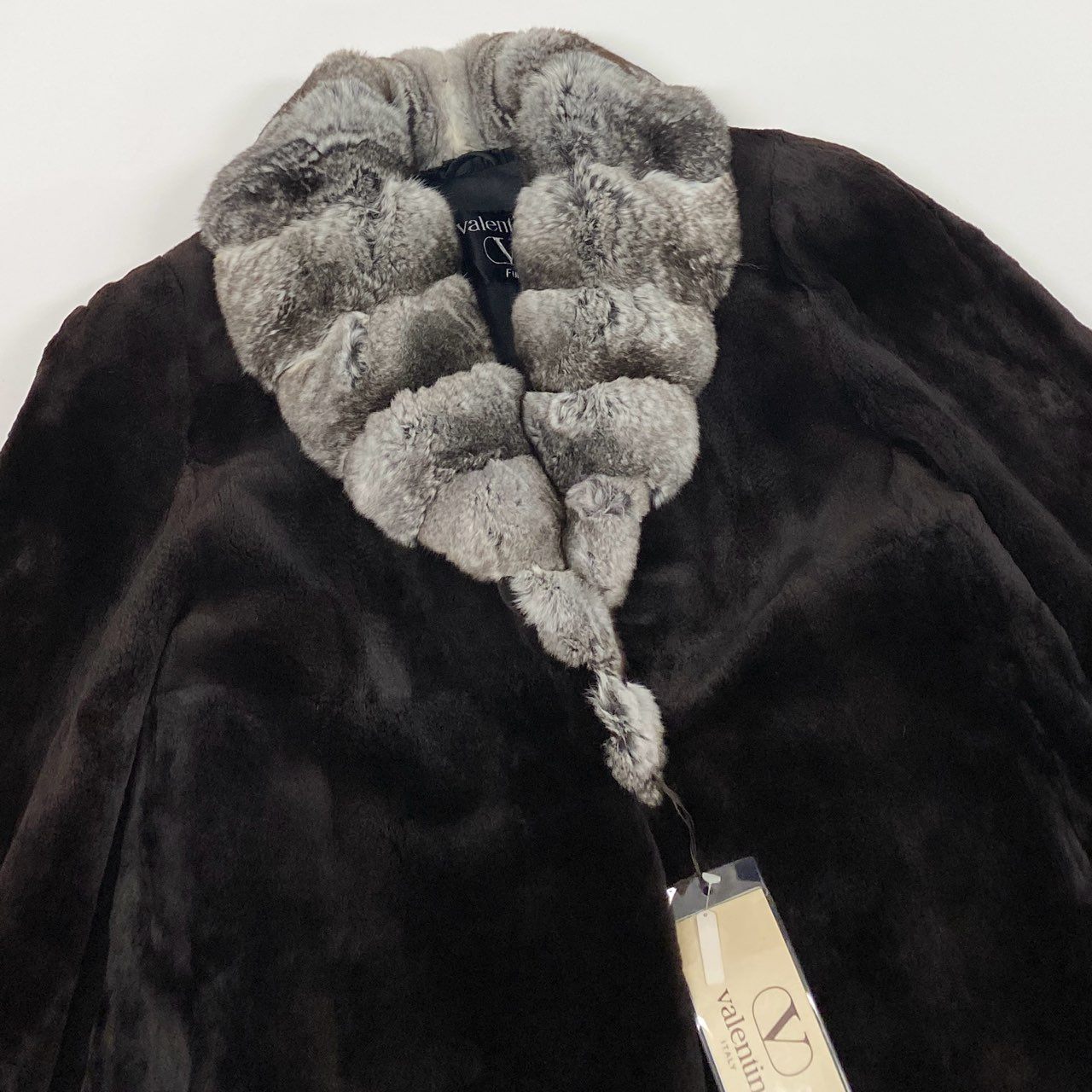85b9 【新品保管品】Valentino ヴァレンティノ チンチラ シェアードミンク ファーコート 毛皮コート Fサイズ ダークブラウン系 レディース 女性用k02i
